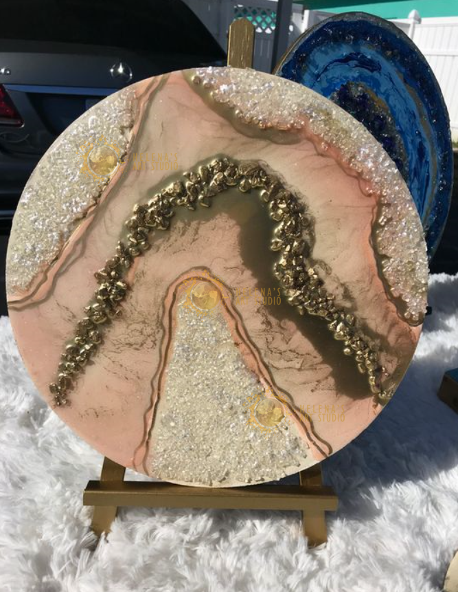 Pink and gold geode painting