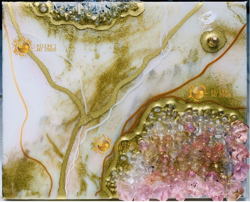Abstract Gold and Pink Geode Artwork