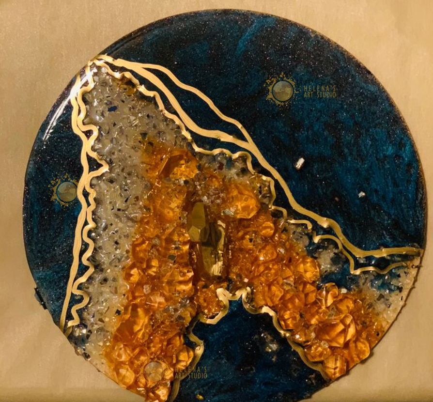 Blue and orange geode painting