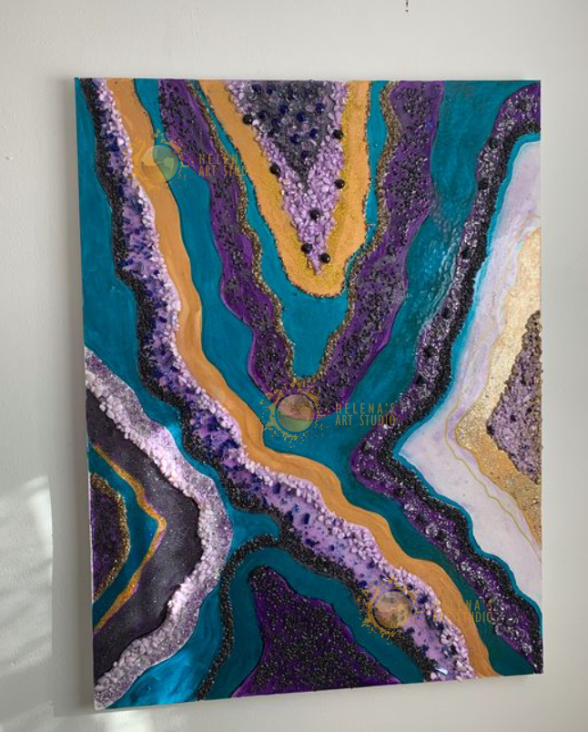 Lavender and Teal Geode Art