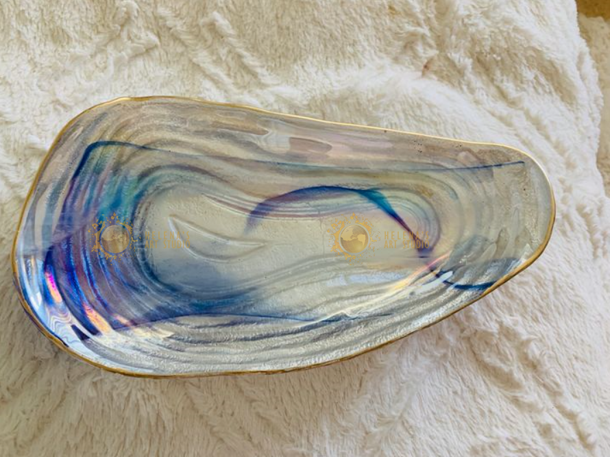 Pearl white and Blue Trinket Dish