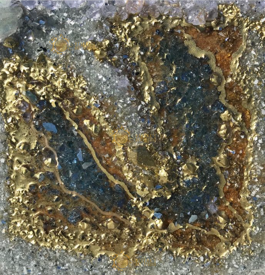 Blue and gold geode painting
